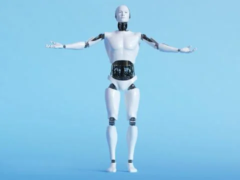 Robot man in welcoming pose. Illustrazione stock
