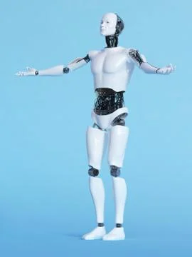 Robot man in welcoming pose. Stock Illustration