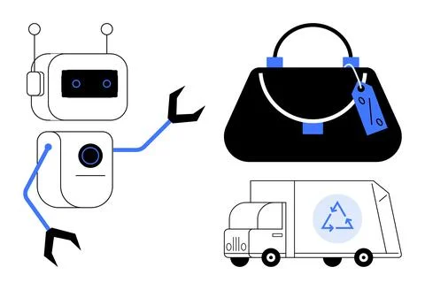 Robot Managing Delivery of Eco-Friendly Designer Handbag to Sustainable Tra.. Stock Illustration