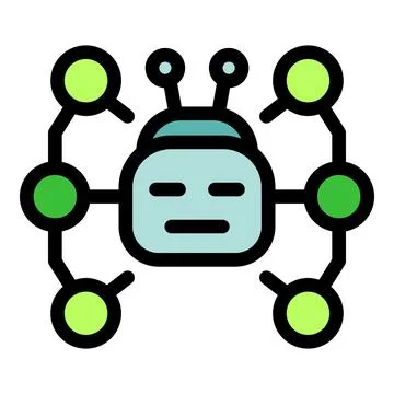 Robot managing network connections, artificial intelligence and automation Illustration