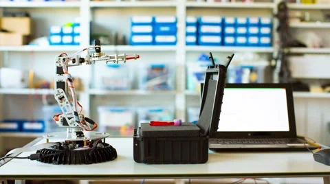 Robot manipulates test tubes with ebola virus Stock Footage 43322432