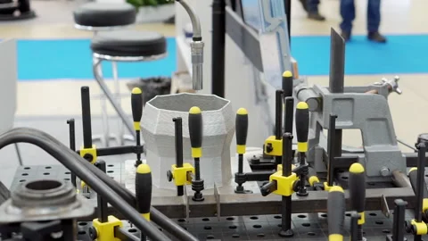 Robot manipulator of welding equipment simulates metal welding. Stock Footage 166554278