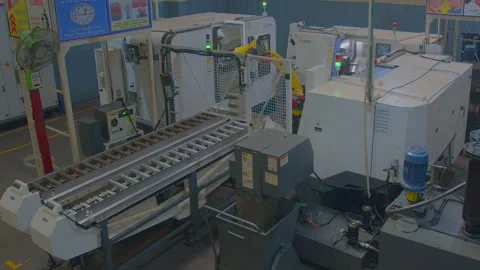 Robot manufactuering auto component spare parts Automaticly Stock Footage 255931913