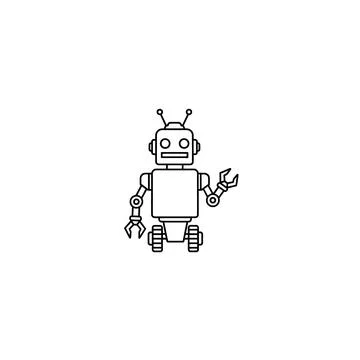Robot mechanic icon with wrench vector graphic design element outline Stock Illustration
