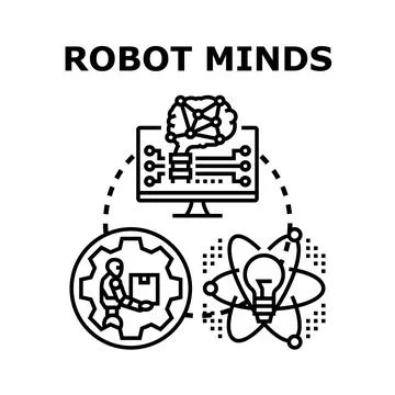 Robot minds artificial intelligence concept developing new ideas Stock Illustration