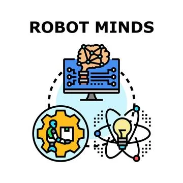 Robot minds artificial intelligence concept developing new ideas Stock Illustration