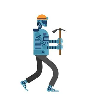 Robot Miner. Concept of Artificial Intelligence and Machines Will Replace H.. Stock Illustration