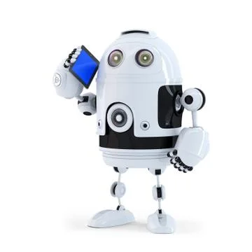 Robot with mobile phone Stock Illustration