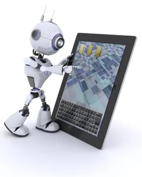 Robot with mobile tablet device Stock Illustration