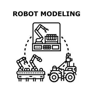 Robot modeling industrial automation and future technology development Stock Illustration