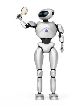 Robot Modern looking through a magnifying glass. innovative cyborg. 3d Render Stock Photos
