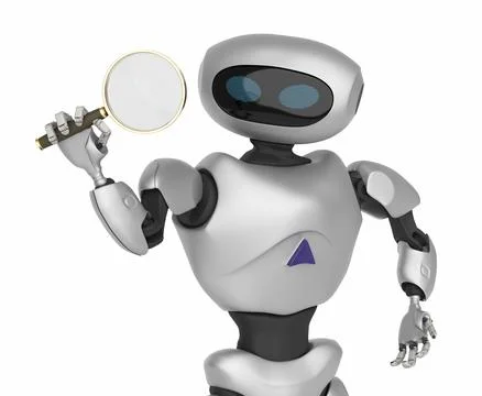 Robot Modern looking through a magnifying glass. innovative cyborg. 3d Render Stock-Fotos