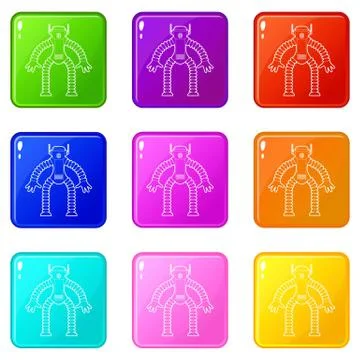 Robot monkey icons set 9 color collection Stock-Illustration