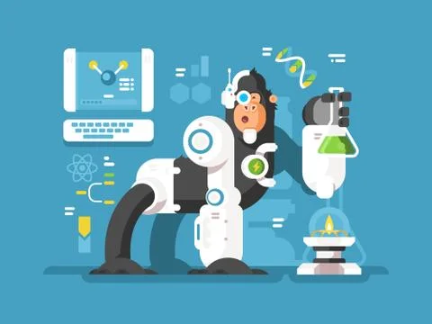 Robot monkey scientist Stock Illustration