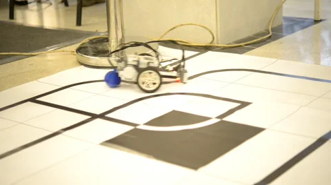 Robot moves along the curve Stock Footage 42612799