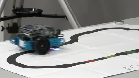 The robot moves along the line. Stock Footage 264947725