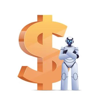 Robot near dollar icon saving money high income investment earning financial Illustrazione stock