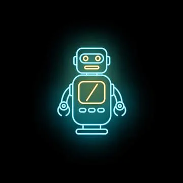 Robot neon light sign on dark background Stock Illustration