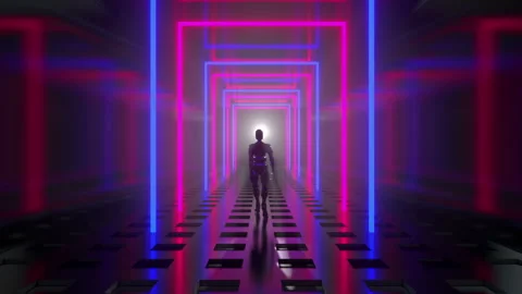 Robot Neon Tunnel Background Stock Footage 258046318