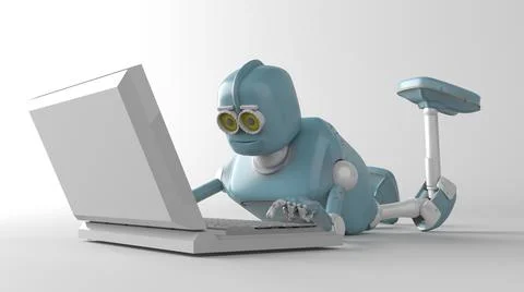 Robot with netbook. Stock Photos
