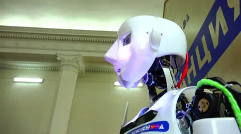 Robot.  New technologies. AI. Robot actor tells stories. Stock-Footage 50227876