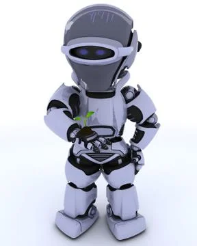 Robot  nurturing a  seedling plant Stock Illustration