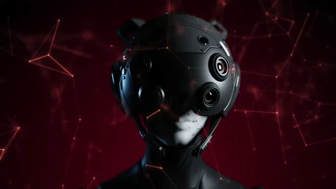 Robot observing the situation, animation on the theme of artificial intellige Stock Footage 268976022