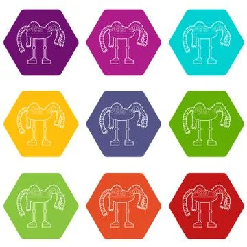 Robot octopus icons set 9 vector Stock Illustration