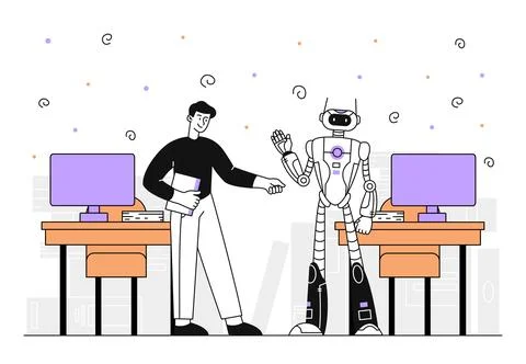 Robot in office vector simple 库存插图