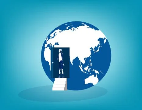 Robot open door from the globe. Concept business vector illustration.. Stock Illustration