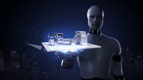 Robot open palm, MRI scanner, Remote diagnostic technology. no wall Stockbeeldmateriaal 69870894