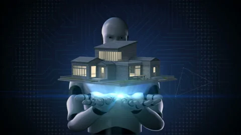 Robot opens two palms, IoT smart home appliances. internet of thing. 4k.1. Stock-Footage 109588680