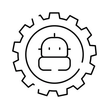 Robot operating within gear icon for automation Illustration