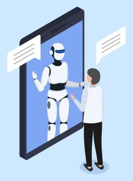 Robot or Chatbot in Smartphone Screen and Engineer Stock Illustration