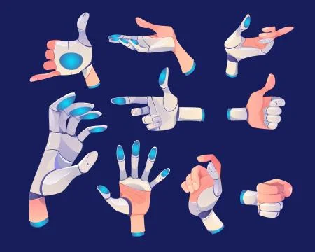 Robot or cyborg hand in different gestures Illustration