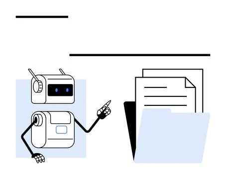 Robot Organizing Documents into Folder - Emphasizing Technology and Efficienc Stock Illustration