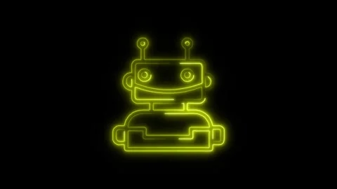 Robot Outline Icon in HD Video Neon Animation  AI and Technology Symbol wit Stock-Footage 304374949