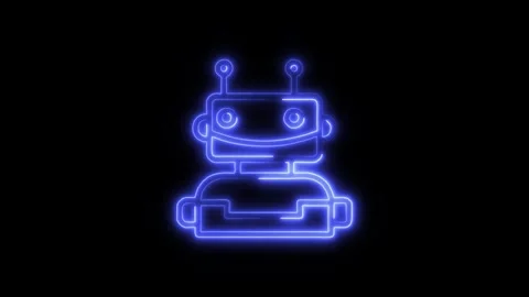 Robot Outline Icon in HD Video Neon Animation  AI and Technology Symbol wit Vídeos de archivo 304374951