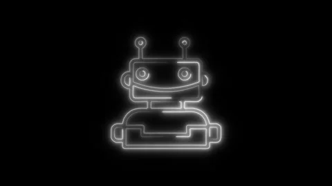Robot Outline Icon in HD Video Neon Animation  AI and Technology Symbol wit Vídeo Stock 304374953
