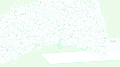 Robot Overwhelmed By Massive Pile Of Paper Documents Animation Stock Footage 340388021