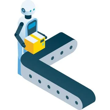 Robot packing parcel at conveyor vector icon Illustrazione stock