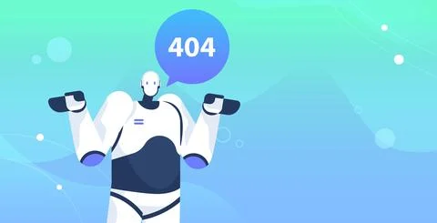 Robot with page not found 404 error speech connection problem website under Illustrazione stock
