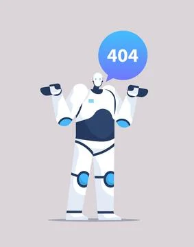 Robot with page not found error speech connection problem website under イラスト素材