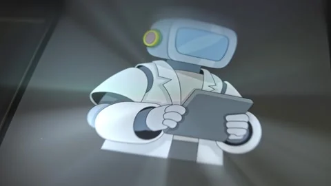 Robot paramedic graphic presentation on smartphone Video stock 302825055