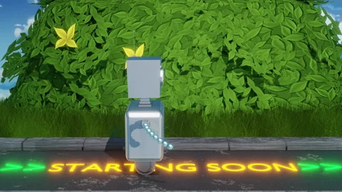 Robot Passes Over The Starting Soon Sign on Street : Livestream Gaming Animation Stock Footage 246489720