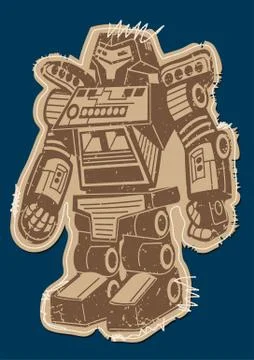 Robot patch with brown print on a navy background Stock Illustration