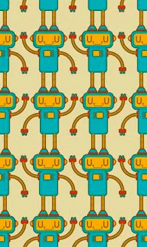 Robot pattern seamless. Cyborg background. Digital technology ornament toy. V Stock Illustration