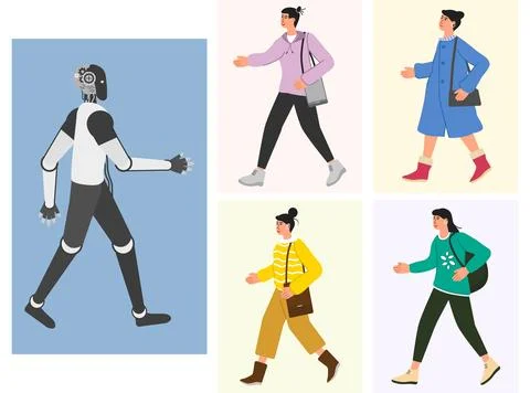 Robot People Joint work AI Collaboration Teamwork Stock Illustration