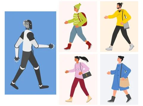 Robot People Joint work AI Collaboration Teamwork Stock Illustration