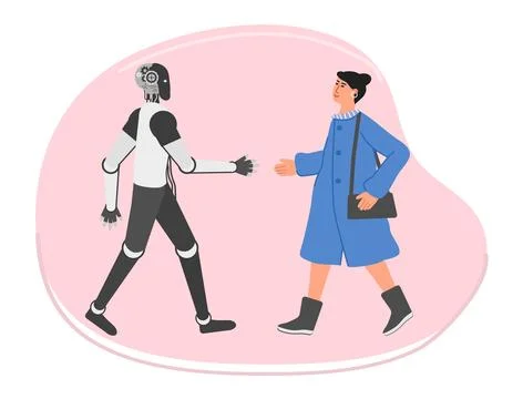 Robot People Joint work AI Collaboration Teamwork Stock Illustration